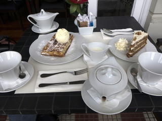 Tea and cakes at one of the most upmarket cafes in Funchal on the island of Madeira Portugal