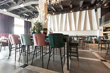 Interior of a new luxury restaurant in the morning