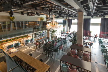 Interior of a new luxury restaurant in the morning