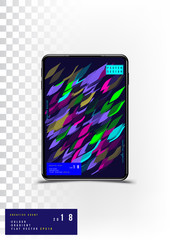 Abstract creative design poster in tablet on white and transparent background. Template futuristic cover. Flat vector illustration EPS 10