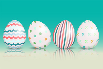 Beautiful easter card with colored easter eggs with reflection