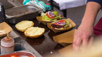 Preparation of burger at the festival
