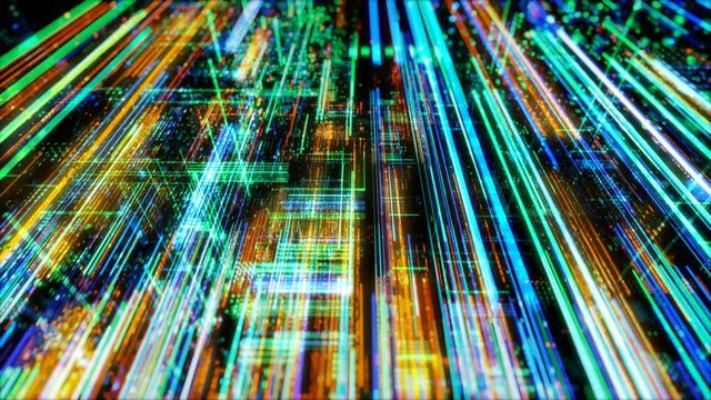 Data transfer and future technology, cyber security concept background, abstract hi speed digital internet. Motion blur. Abstract technology and cyber space environment 3D render 4K loop