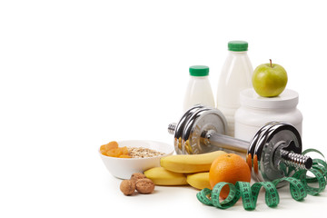 Sports nutrition and fitness equipment.