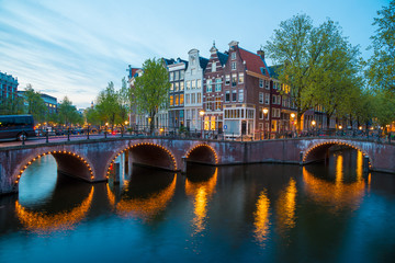 Fototapeta premium Canal Crossroads At Keizersgracht, Amsterdam, Netherlands.