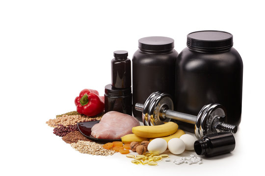 Sports nutrition and fitness equipment.