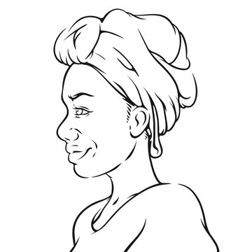 African Woman wearing a Head Tie, Comics Style, Vector Illustration