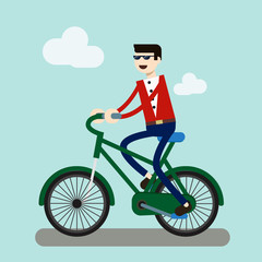 Naklejka premium business man on bike go to work in city.energy saving for world.people business