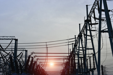 The power supply facilities of contour in the evening