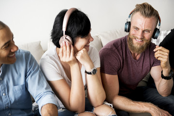 People enjoy music on headphones