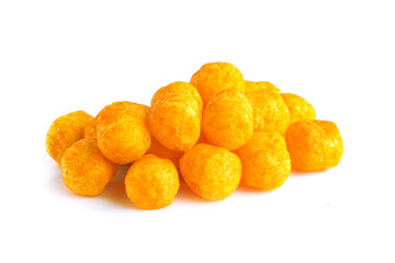 Cheese balls snack isolated over white background