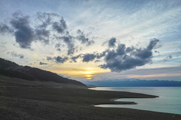 The dusk at Sayram Lake, Xinjiang of China