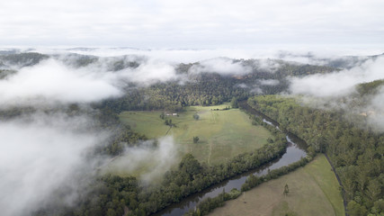 Aerial view of the   Mcdonald river in the Mcdonald valley near Wisemans Ferry, New South Wales, Australia.