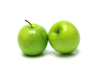 group of ripe green apples on white background, isolated