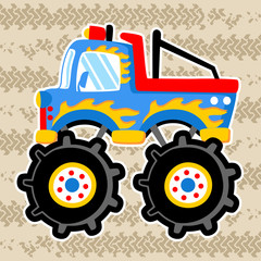 Monster truck cartoon on tire tracks background. Eps 10 © Bhonard21