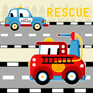 Cartoon of rescue team vehicles. Eps 10