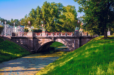 Fototapeta na wymiar The Large Chinese bridge in the Alexander Park, Tsarskoe Selo, Pushkin,