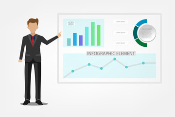 Business man doing a presentation with infographic,diagram,chart statistic and business analysis, Vector illustration design. EPS10