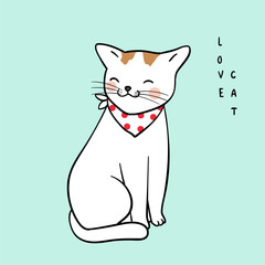 Vector illustration character design adorable cat on green pastel