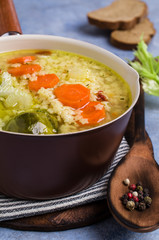 Thick clear soup with pasta