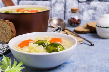 Thick clear soup with pasta