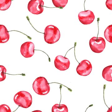 Cherry. Watercolor illustration. Seamless pattern