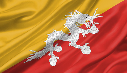 Bhutan flag waving with the wind, 3D illustration.
