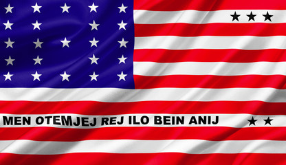 Bikini Atoll flag waving with the wind, 3D illustration.