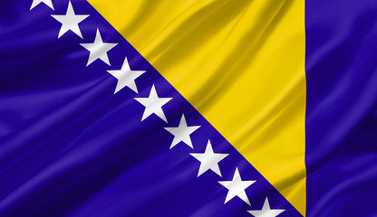 Bosnia and Herzegovina flag waving with the wind, 3D illustration.