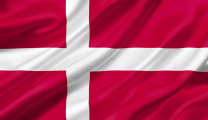 Obraz premium Denmark flag waving with the wind, 3D illustration.