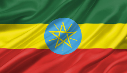 Ethiopia flag waving with the wind, 3D illustration.
