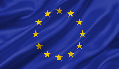 European Union flag waving with the wind, 3D illustration.