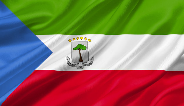 Equatorial Guinea flag waving with the wind, 3D illustration.