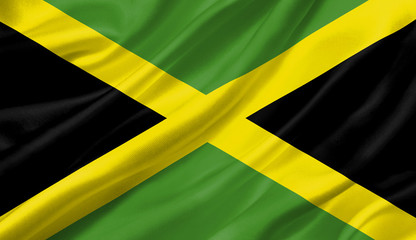 Jamaica flag waving with the wind, 3D illustration.