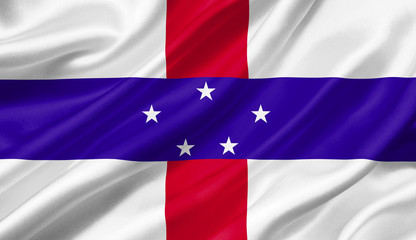 Netherlands Antilles flag waving with the wind, 3D illustration.
