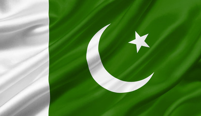 Pakistan flag waving with the wind, 3D illustration.