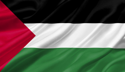 Obraz premium Palestina flag waving with the wind, 3D illustration.