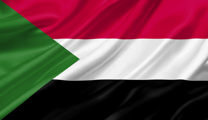 Sudan flag waving with the wind, 3D illustration.