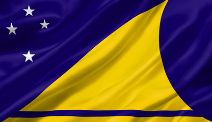 Tokelau flag waving with the wind, 3D illustration.