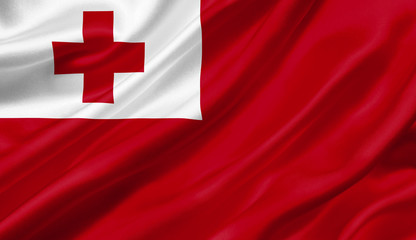 Tonga flag waving with the wind, 3D illustration.