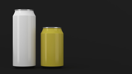 Big white and small yellow soda cans mockup