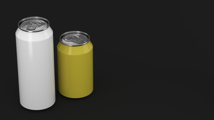 Big white and small yellow soda cans mockup