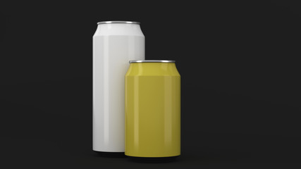 Big white and small yellow soda cans mockup