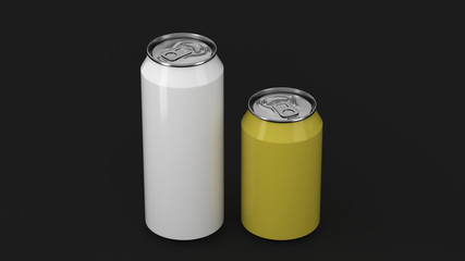 Big white and small yellow soda cans mockup
