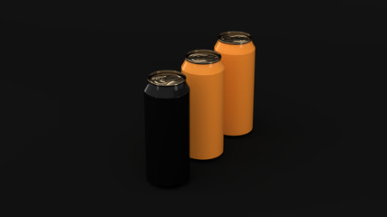 Raw of black, orange soda cans