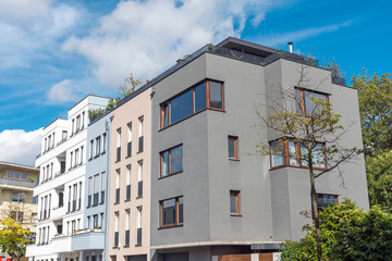 Modern townhouses seen in a new housing development area in Berlin