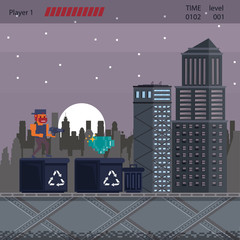 Pixelated urban videogame scenery for fight vector illustration graphic design