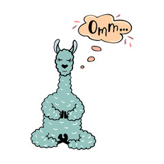 Cute hand-drawn illustration of a lama-yogas in the lotus pose.