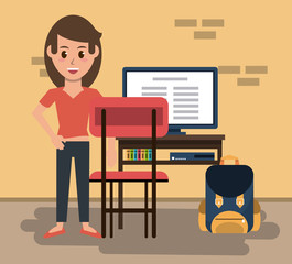 Young woman in classroom vector illustration graphic design