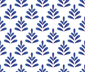 Tapeten Geometrische Blätter Keramik blauer Mustervektor
